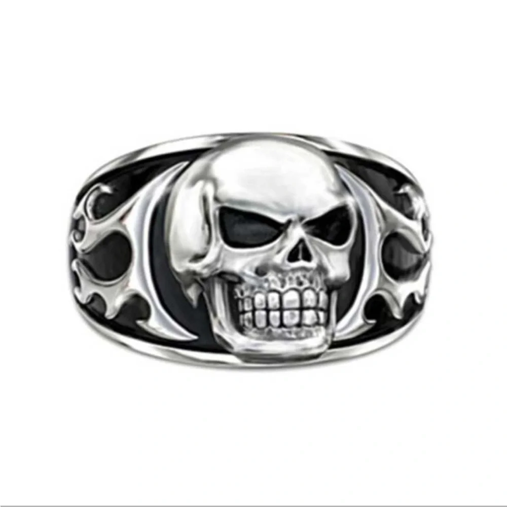 Silver Skull Ring Fear Nothing Engraved Women’s Goth Punk Biker Statement Ring 7